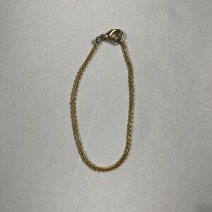 Gold Tone Twisted Rope Chain Bracelet Lobster Clasp Minimalist 7.5 Inch